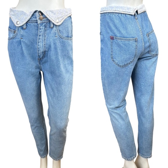 BDG Urban Outfitters Light Wash 80s Style Yoke Foldover Waist Mom Jeans Size 24 - Picture 1 of 13
